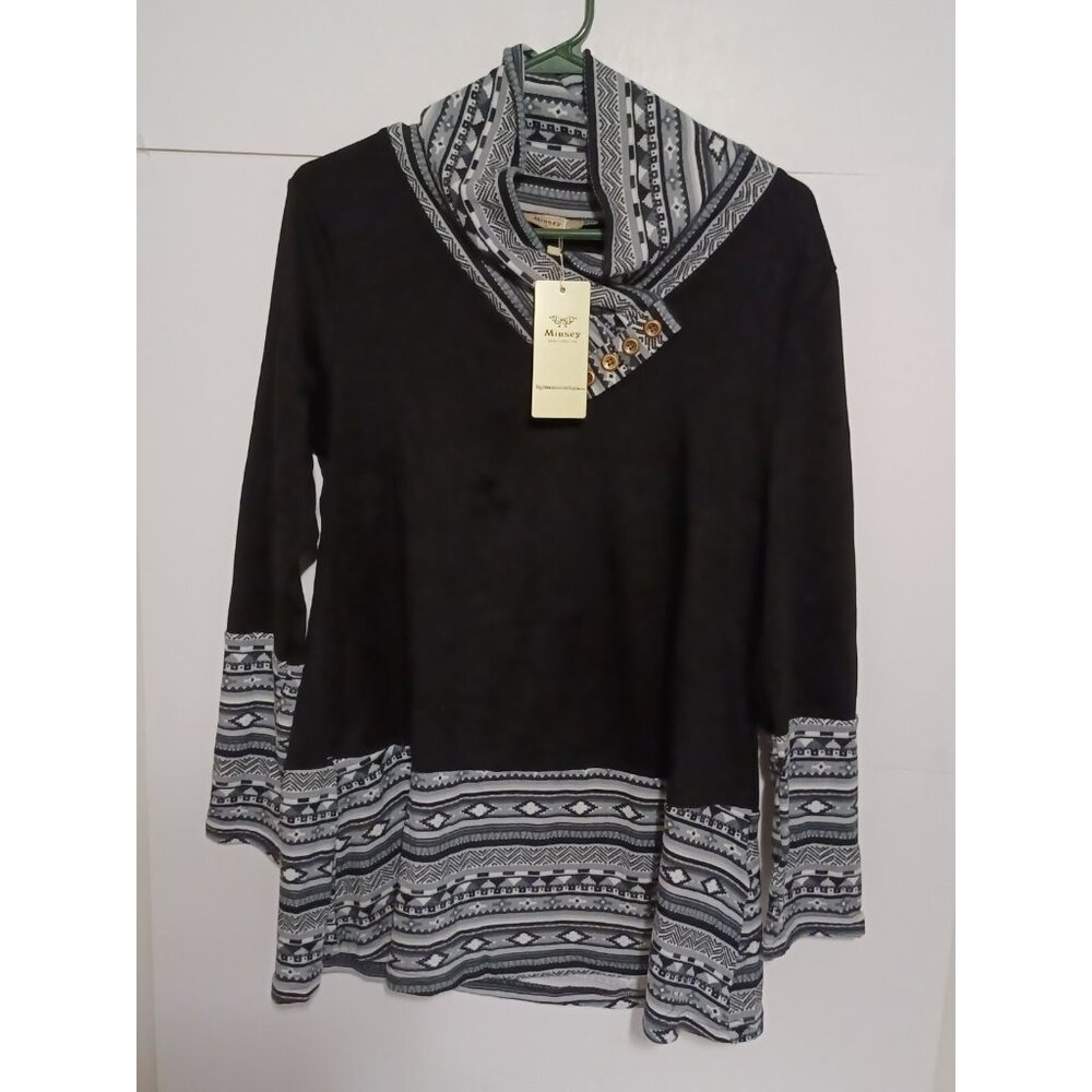 Miusey Women's LS Cowl Neck Form Fitting Casual Tunic Top Blouse(Black, Gray L)